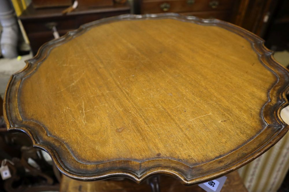 A Georgian style mahogany tilt-top table occasional table with piecrust top, width 56cm height 69cm